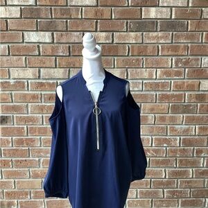 Navy Cold Shoulder Top with Zipper